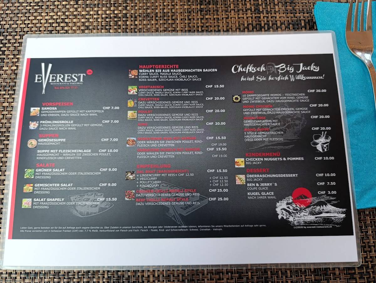 Menu di Everest Restaurant St. Gallen 