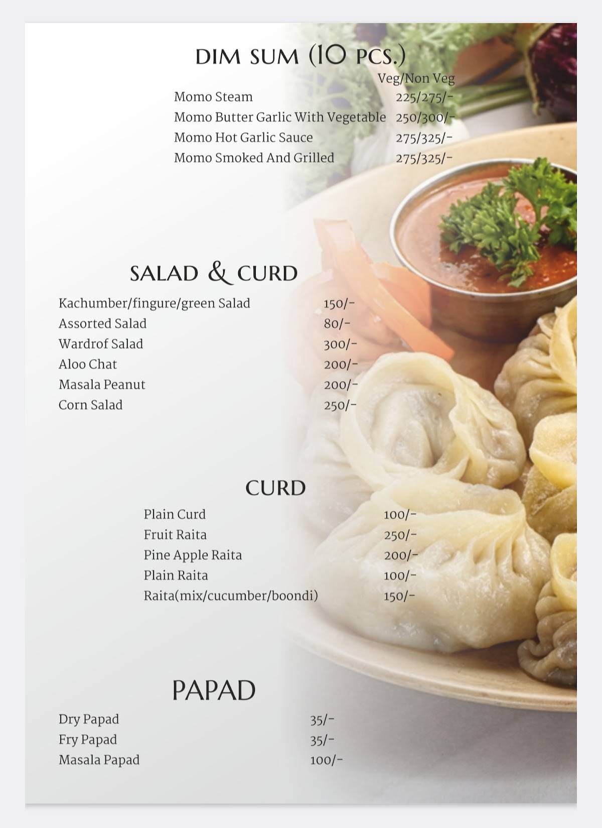 Evergreen Restaurant menu