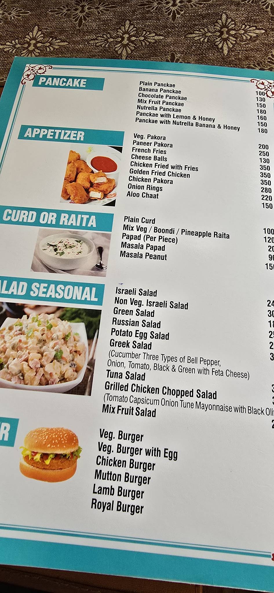 Exotic Rooftop Cafe & Restaurant menu