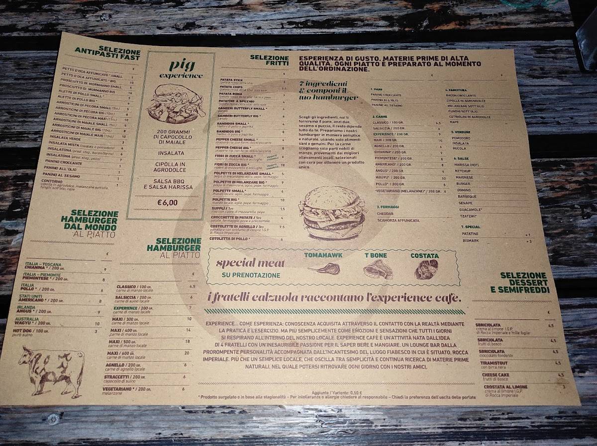 Menu di Experience Cafè 