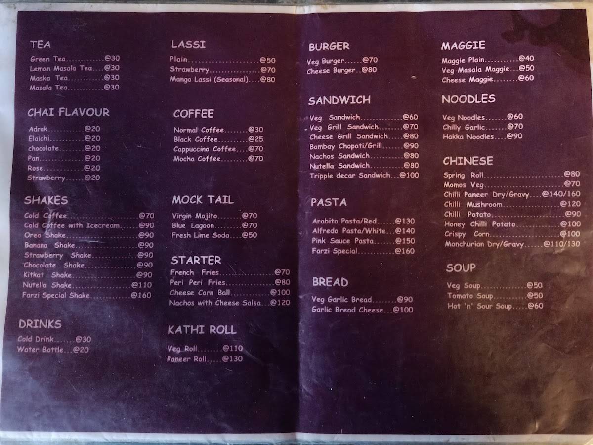 FARZI CHAI menu
