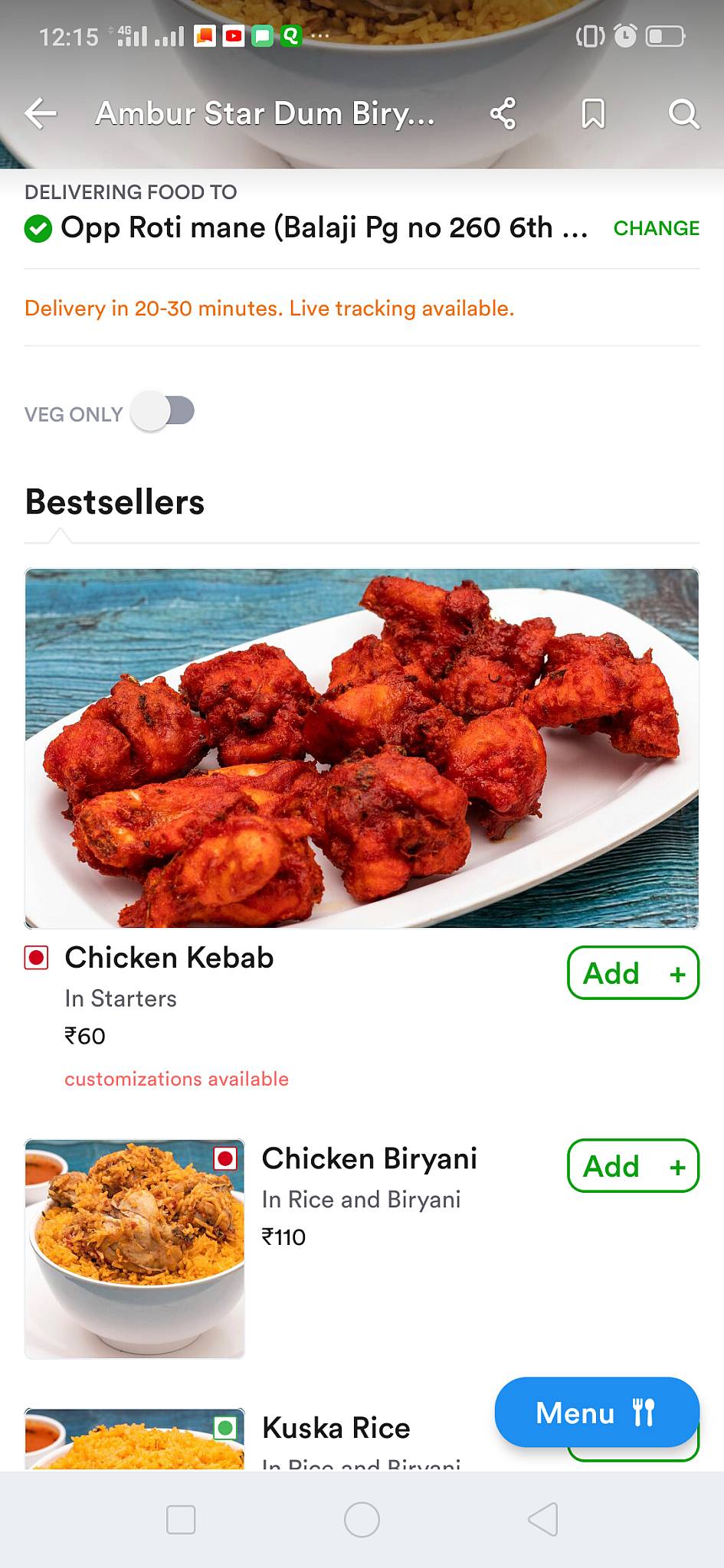 FIVe Star new ambur biryani menu