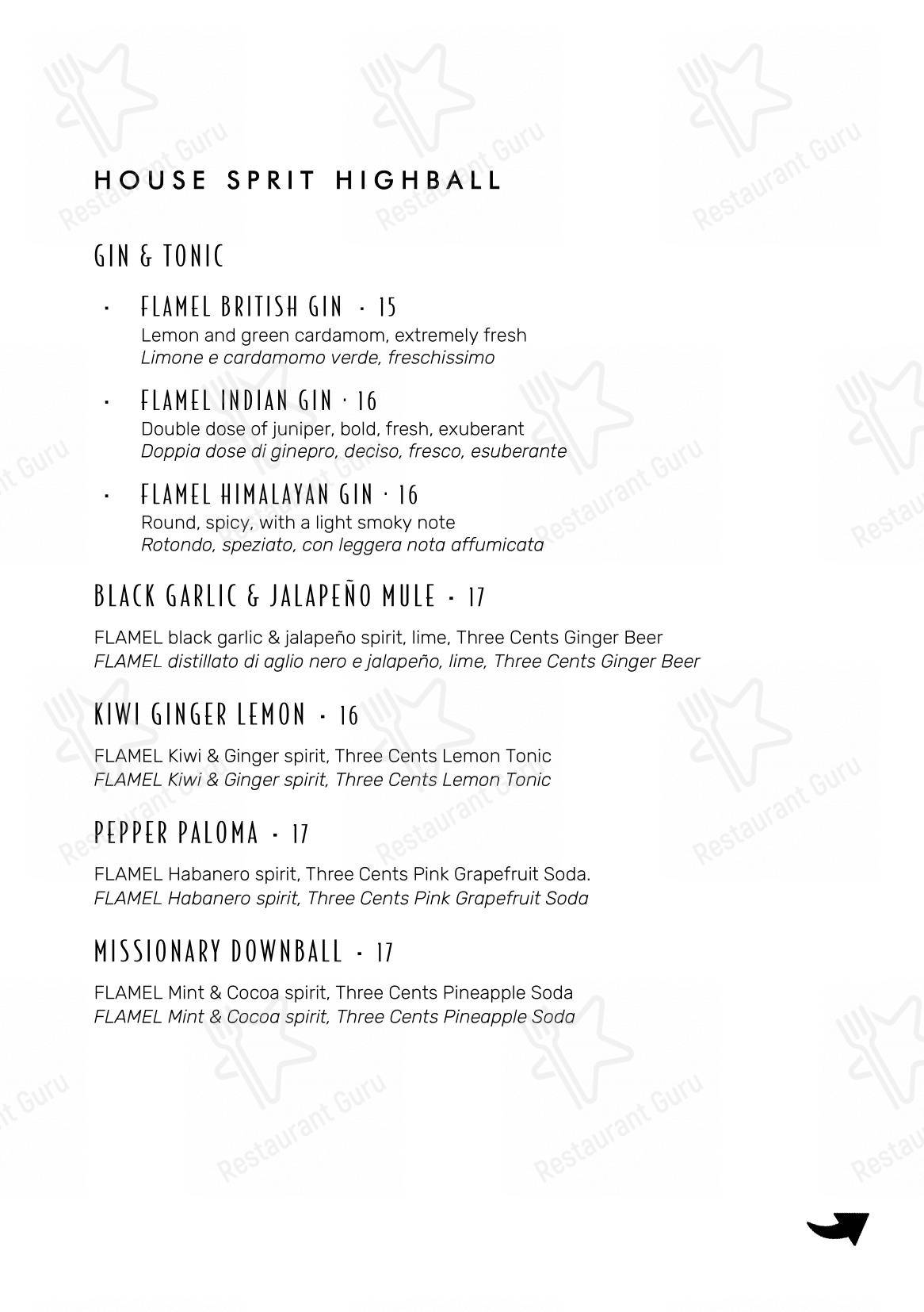 Menu bar per FLAMEL Restaurant & Mixology Bar ristorante