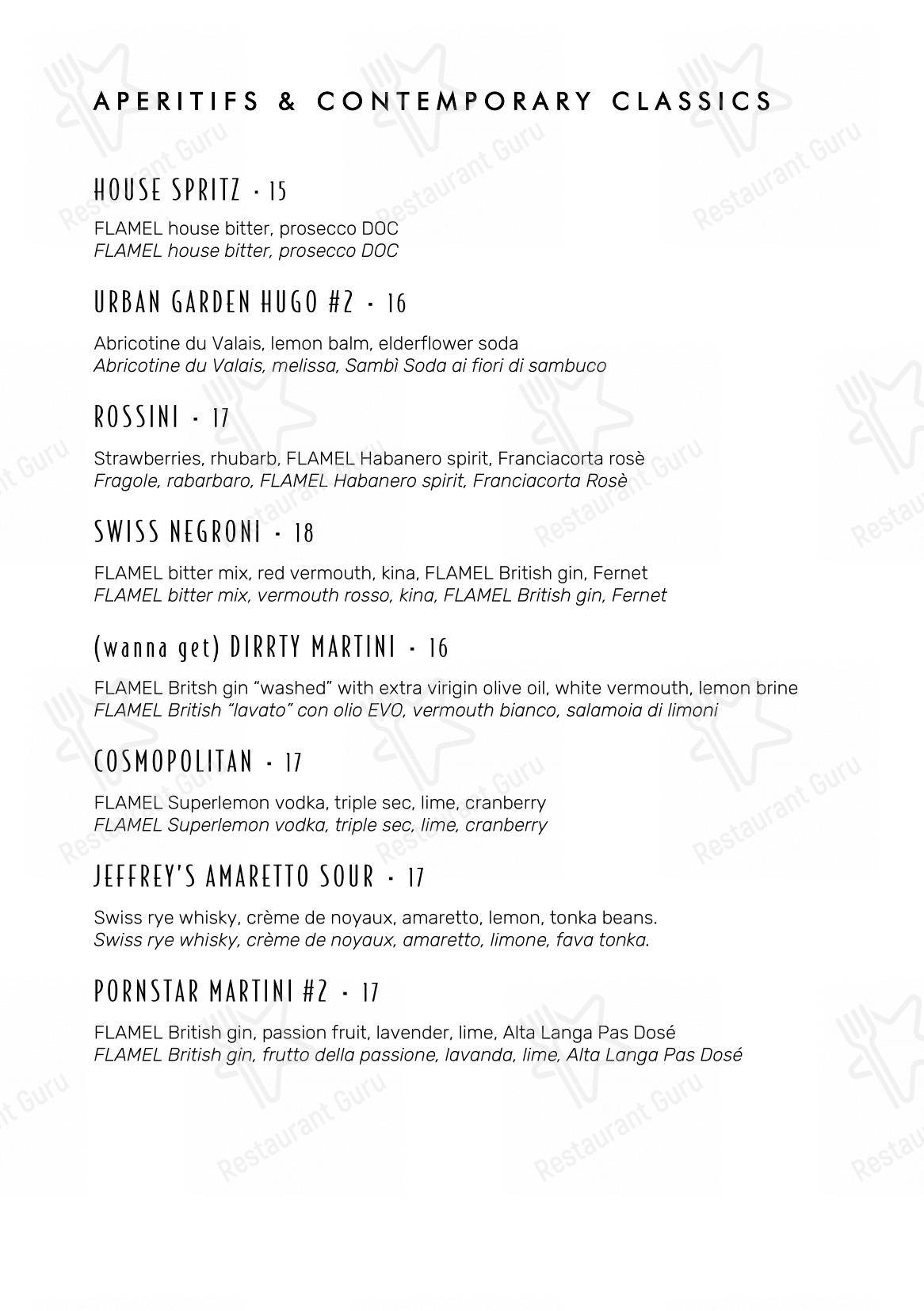 Основное меню per FLAMEL Restaurant & Mixology Bar ristorante