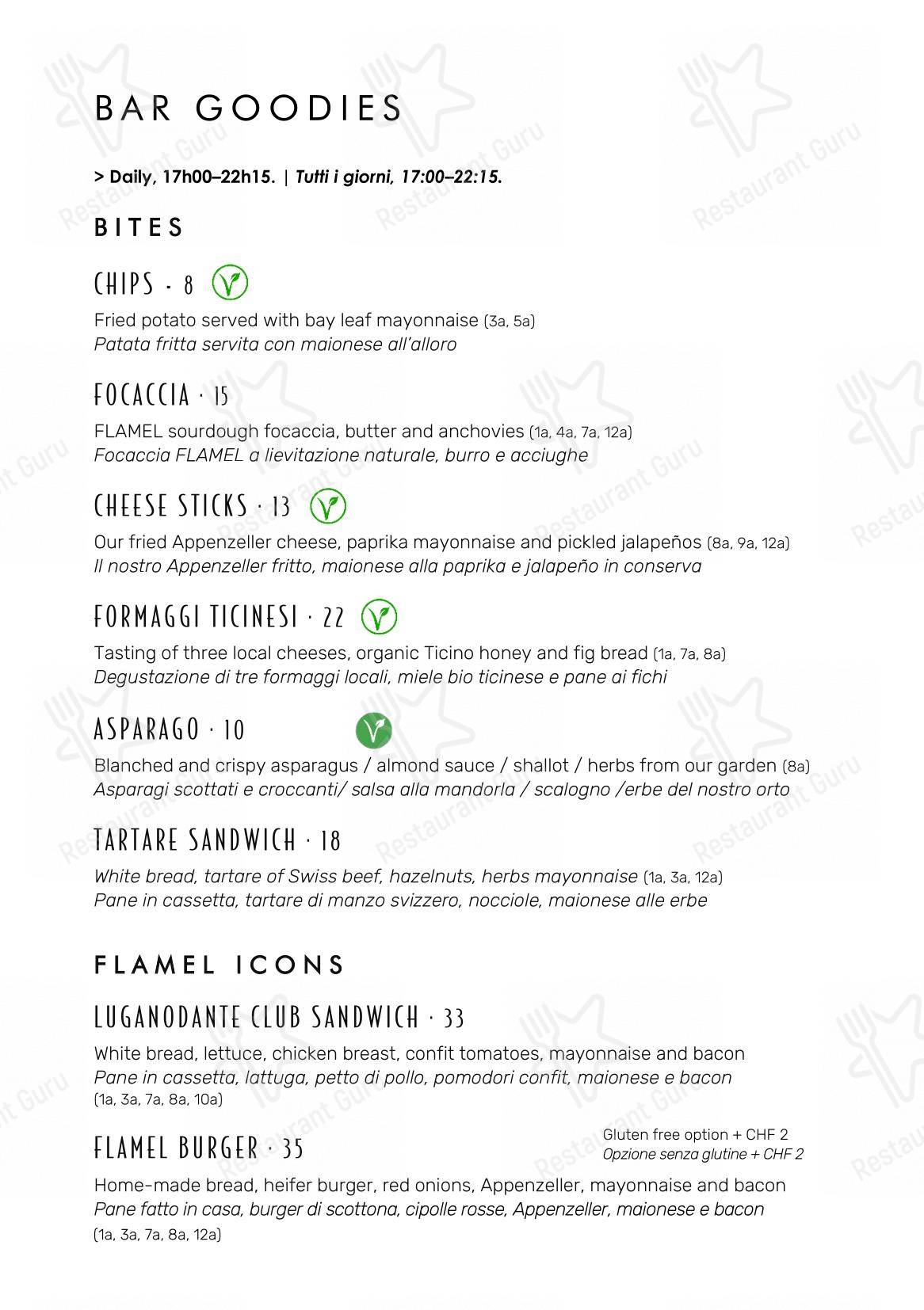 FLAMEL Restaurant & Mixology Bar in Lugano - Основное меню