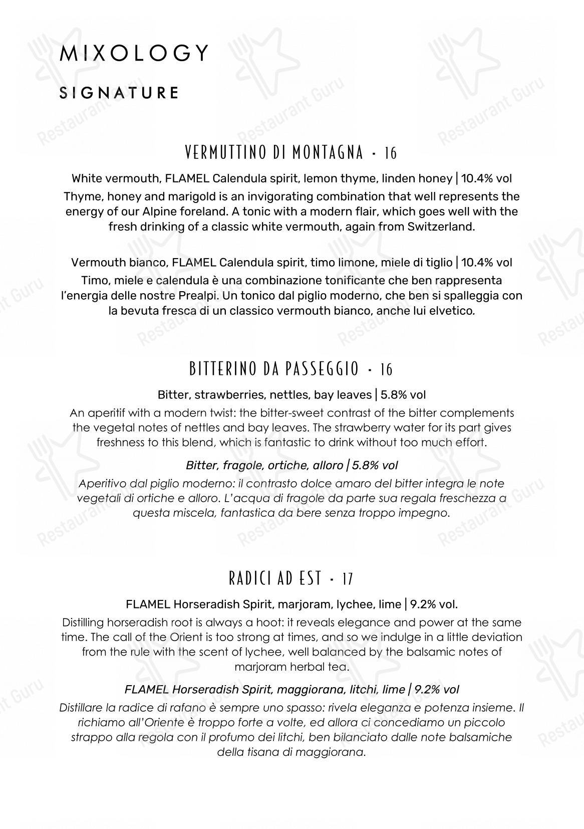FLAMEL Restaurant & Mixology Bar in Lugano - Основное меню