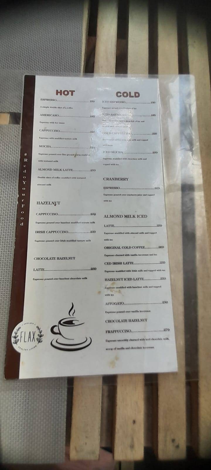 Flax Cafe menu