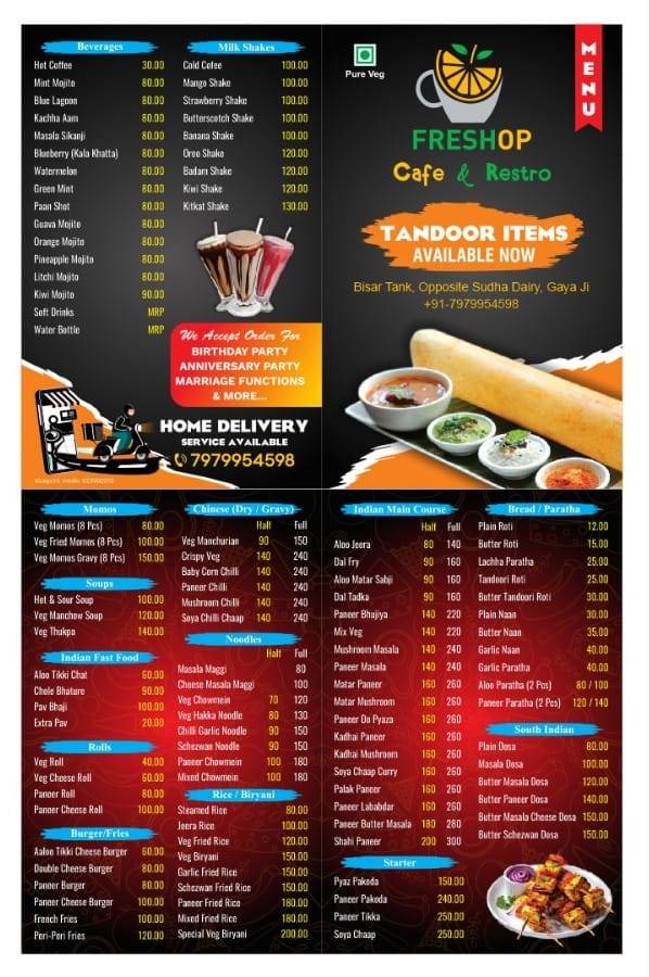 FRESHOP Cafe & Restro menu