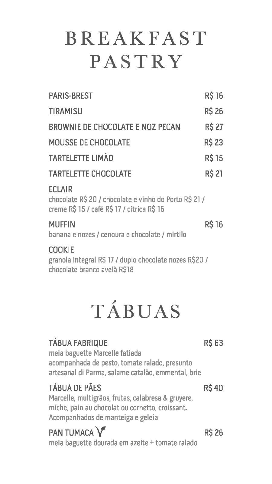 Fabrique Pão e Café - Vila Romana cardápio