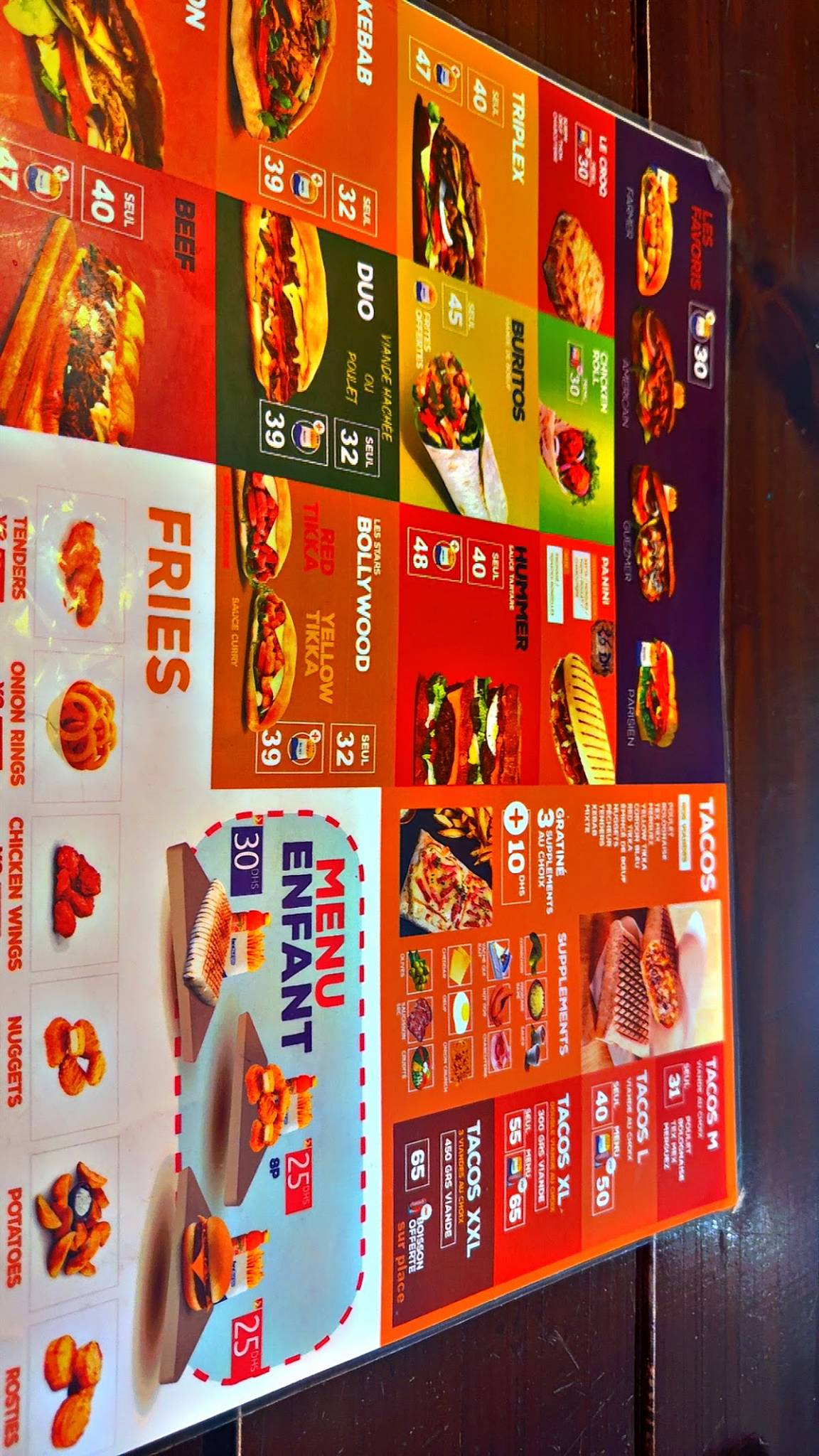 Menu de Face Burger