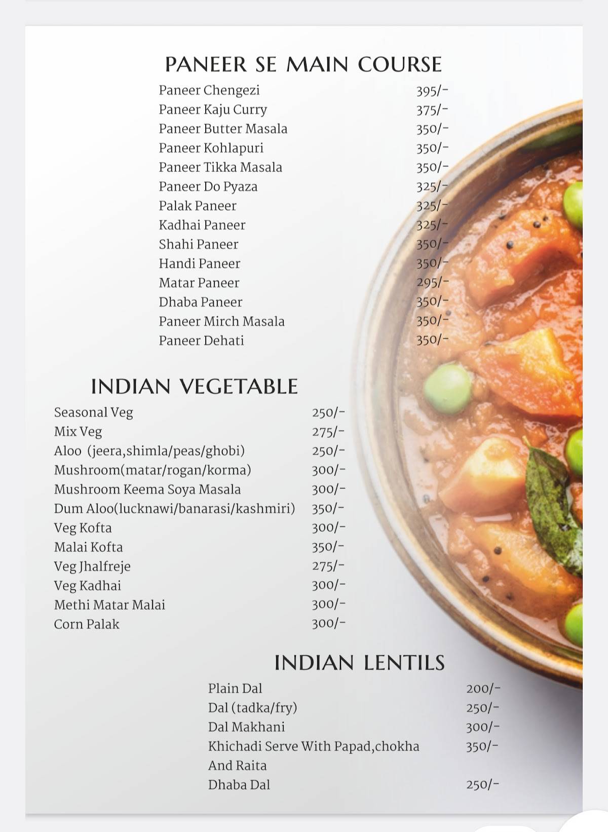 Evergreen Restaurant menu