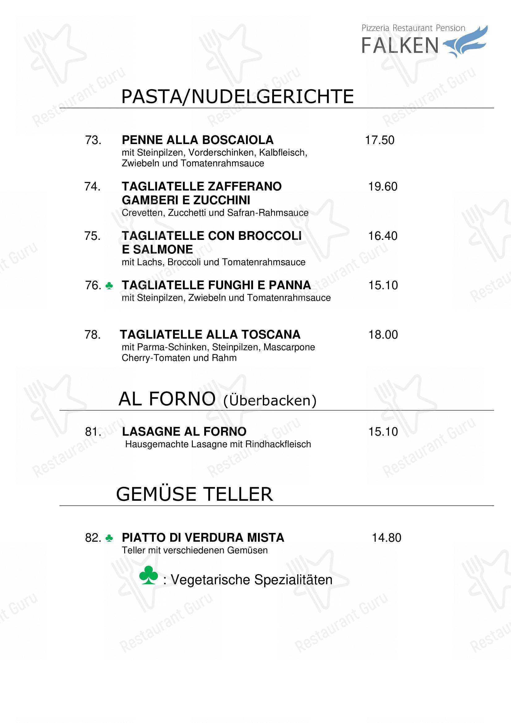 Menu bar per Falken, Pizzeria and Indian food ristorante