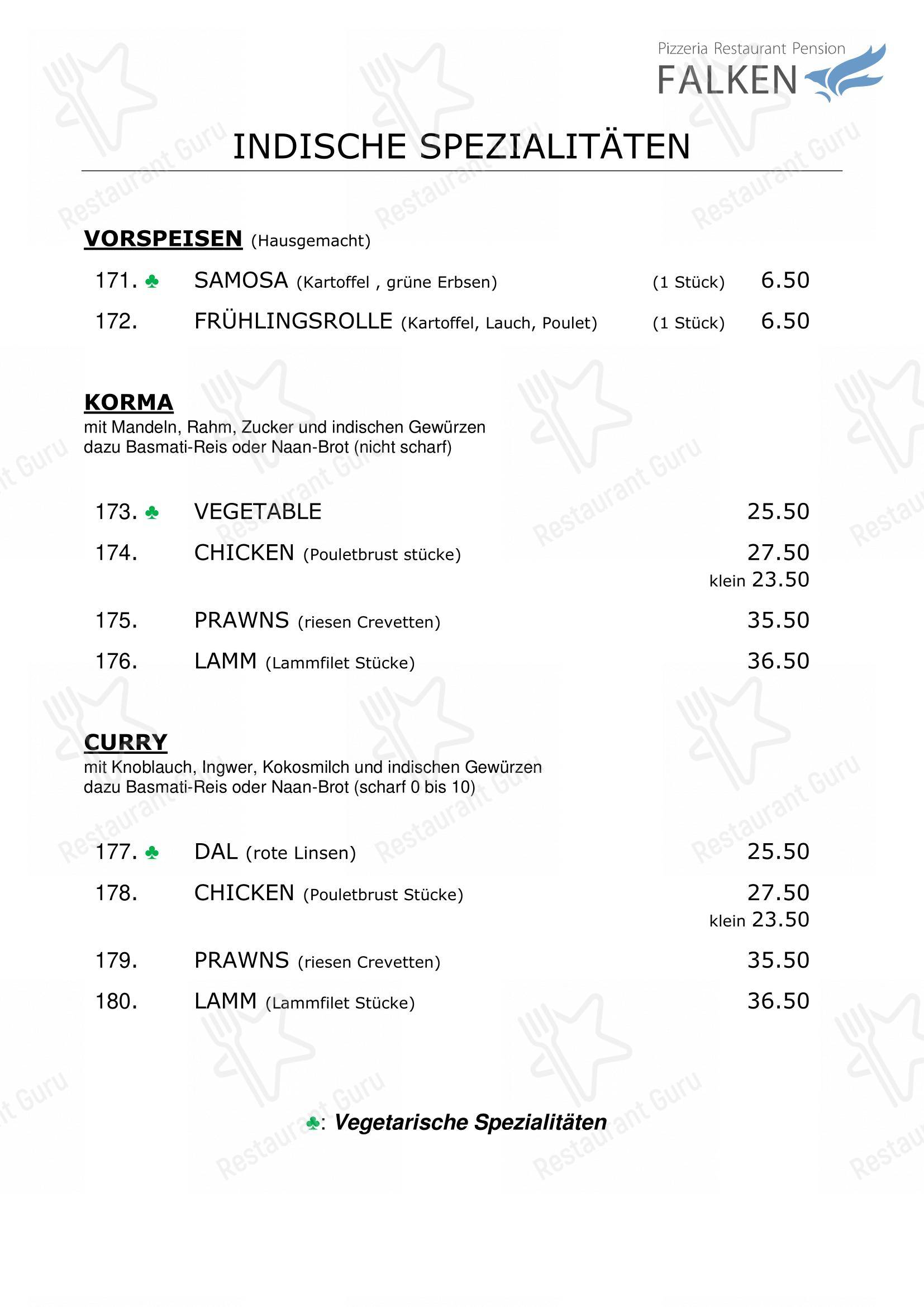 Menu per Falken, Pizzeria and Indian food in Gais