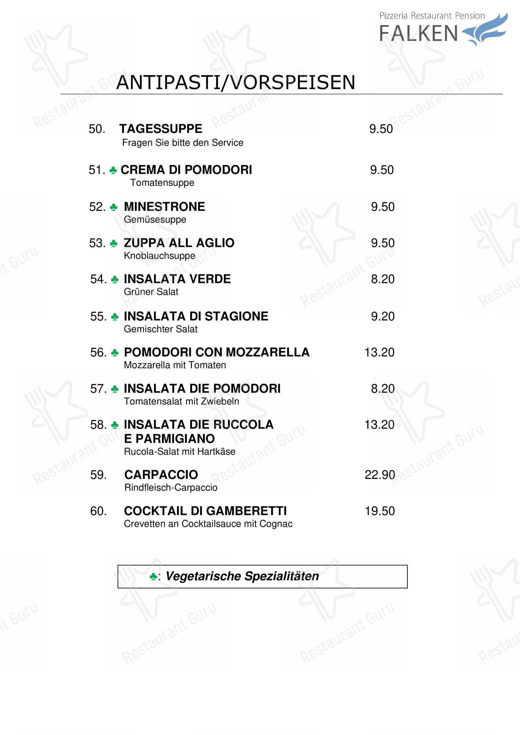 Menu di Falken, Pizzeria and Indian food - Menu bar