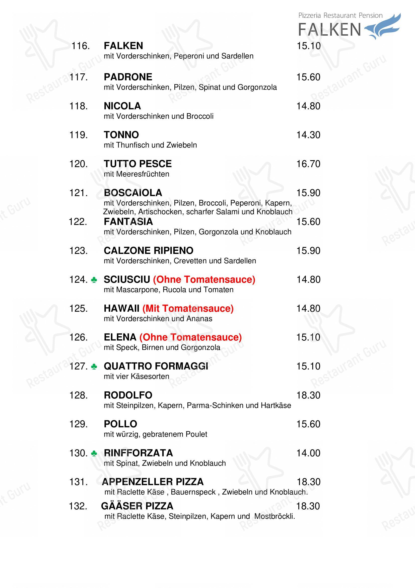 Menu di Falken, Pizzeria and Indian food - Menu bar