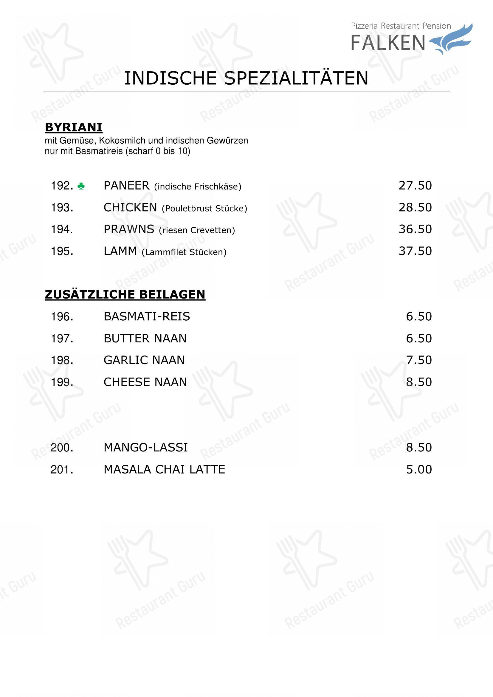 Menu per Falken, Pizzeria and Indian food ristorante