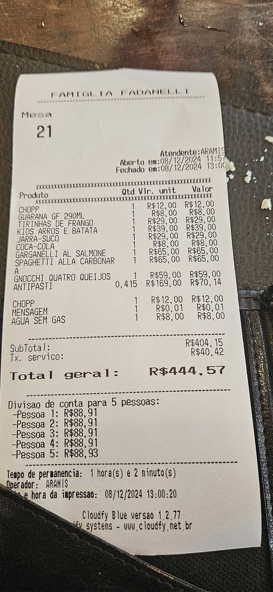 Famiglia Fadanelli cardápio