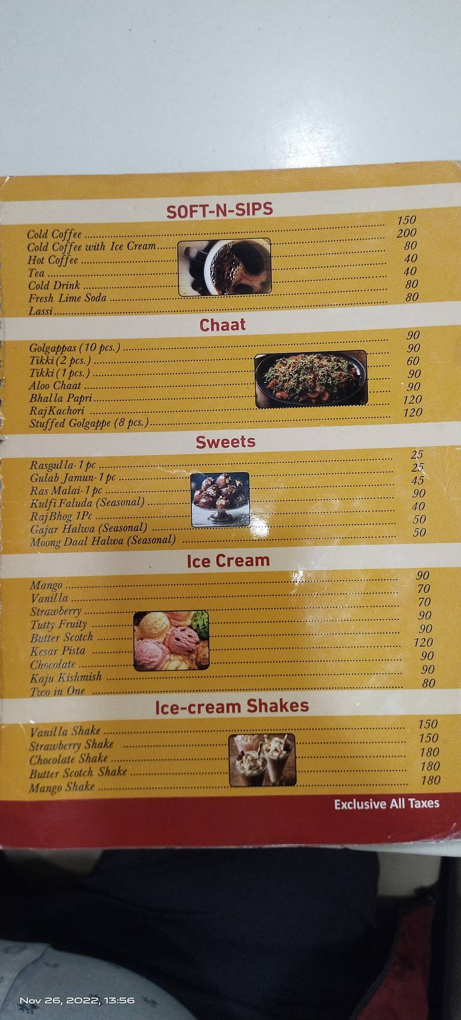 Moti Mahal menu
