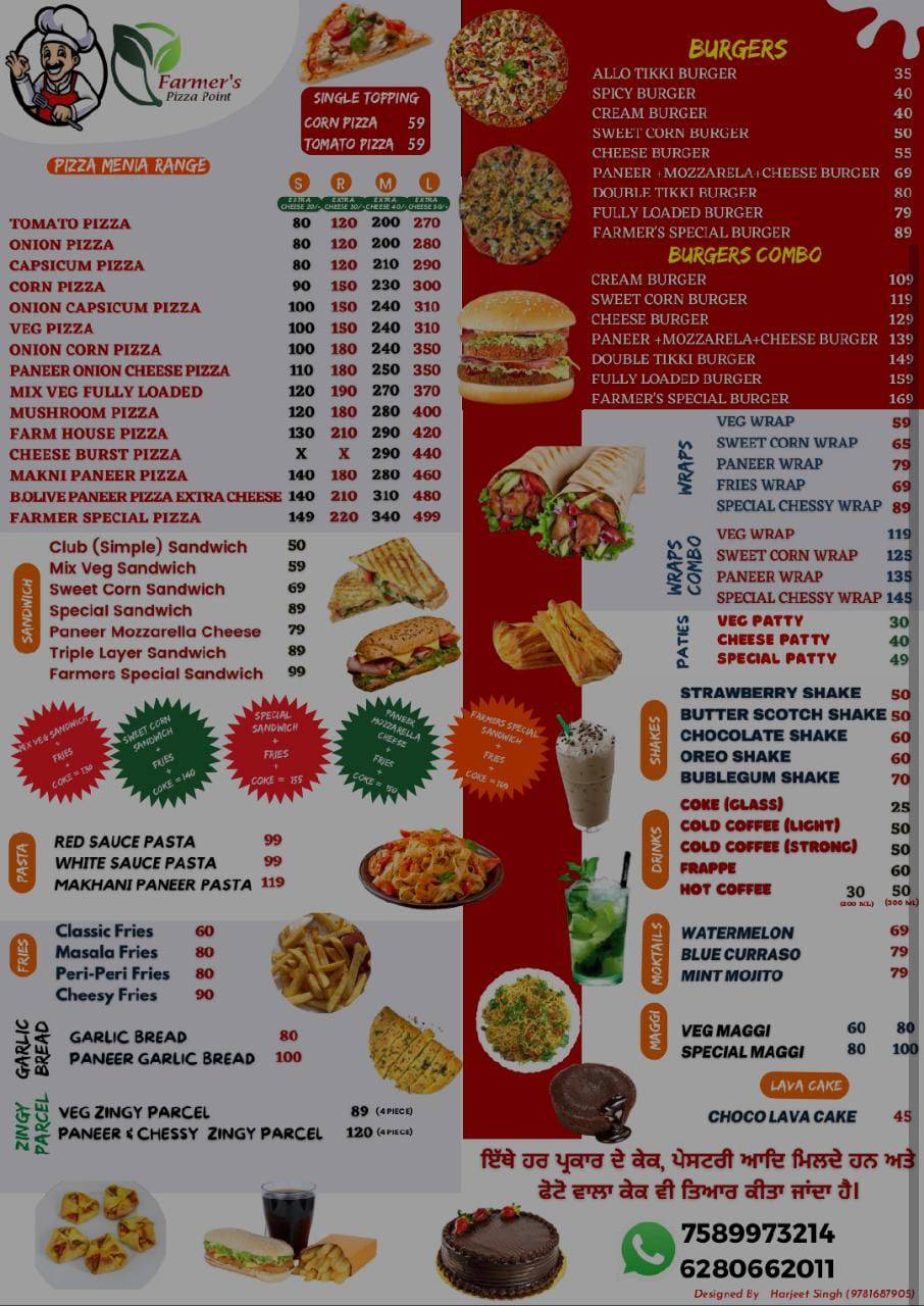 Farmer Pizza Point( Chamkaur sahib) menu