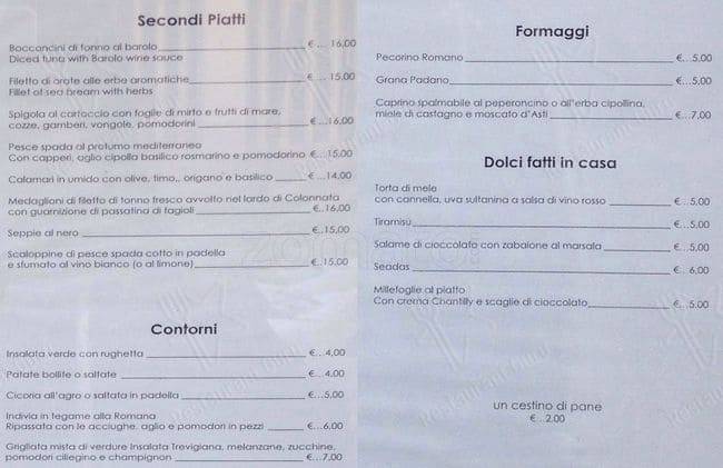 Menu di Trattoria Fauro Roma 