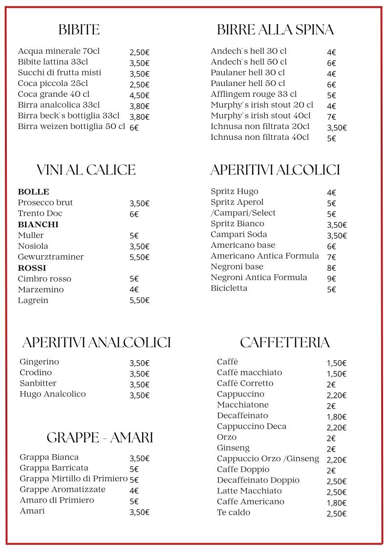 Menu di Pizzeria Ristorante L'Antica Rosa 