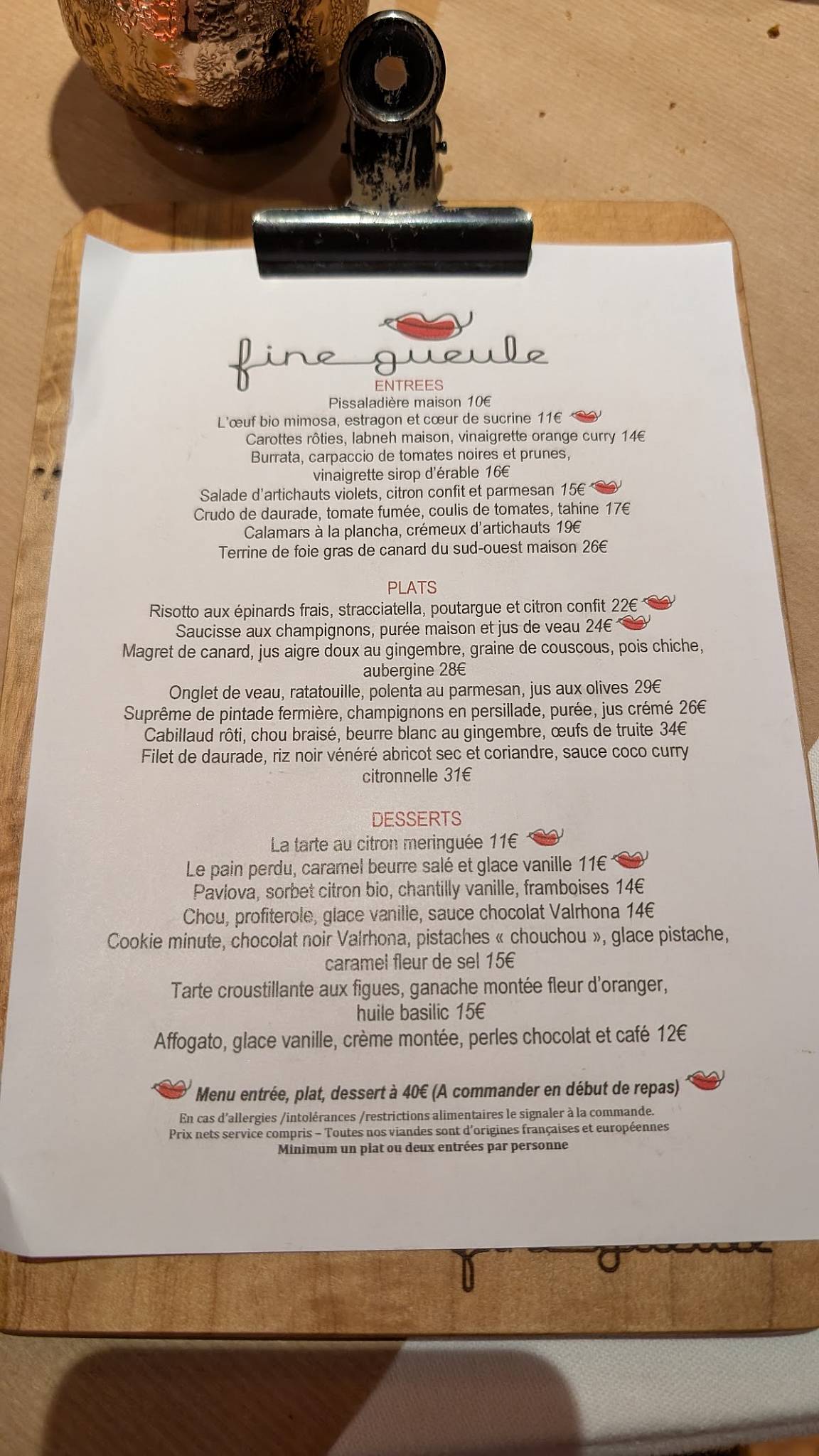 Menu de Fine Gueule