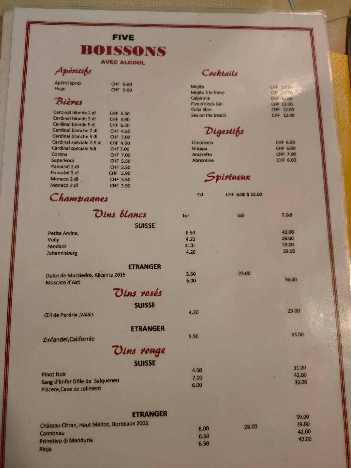 Menu di Five 