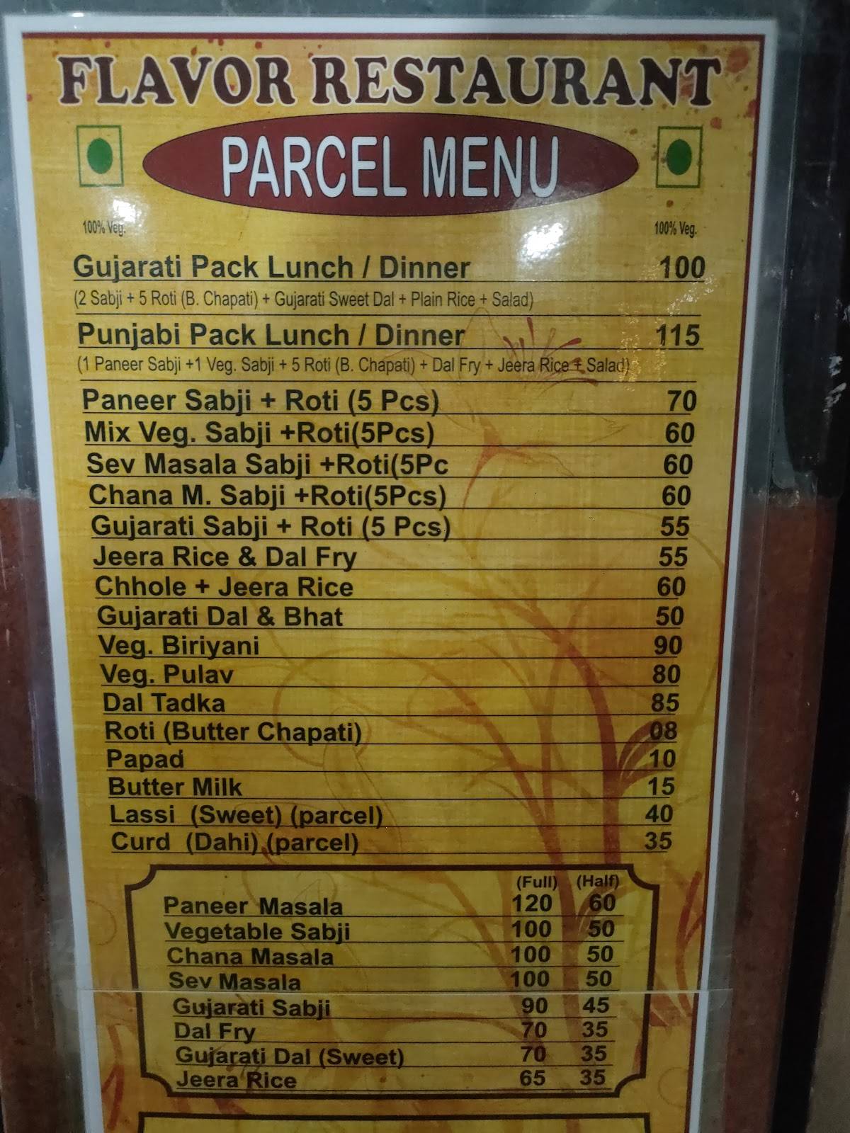 Flavor Restaurant menu