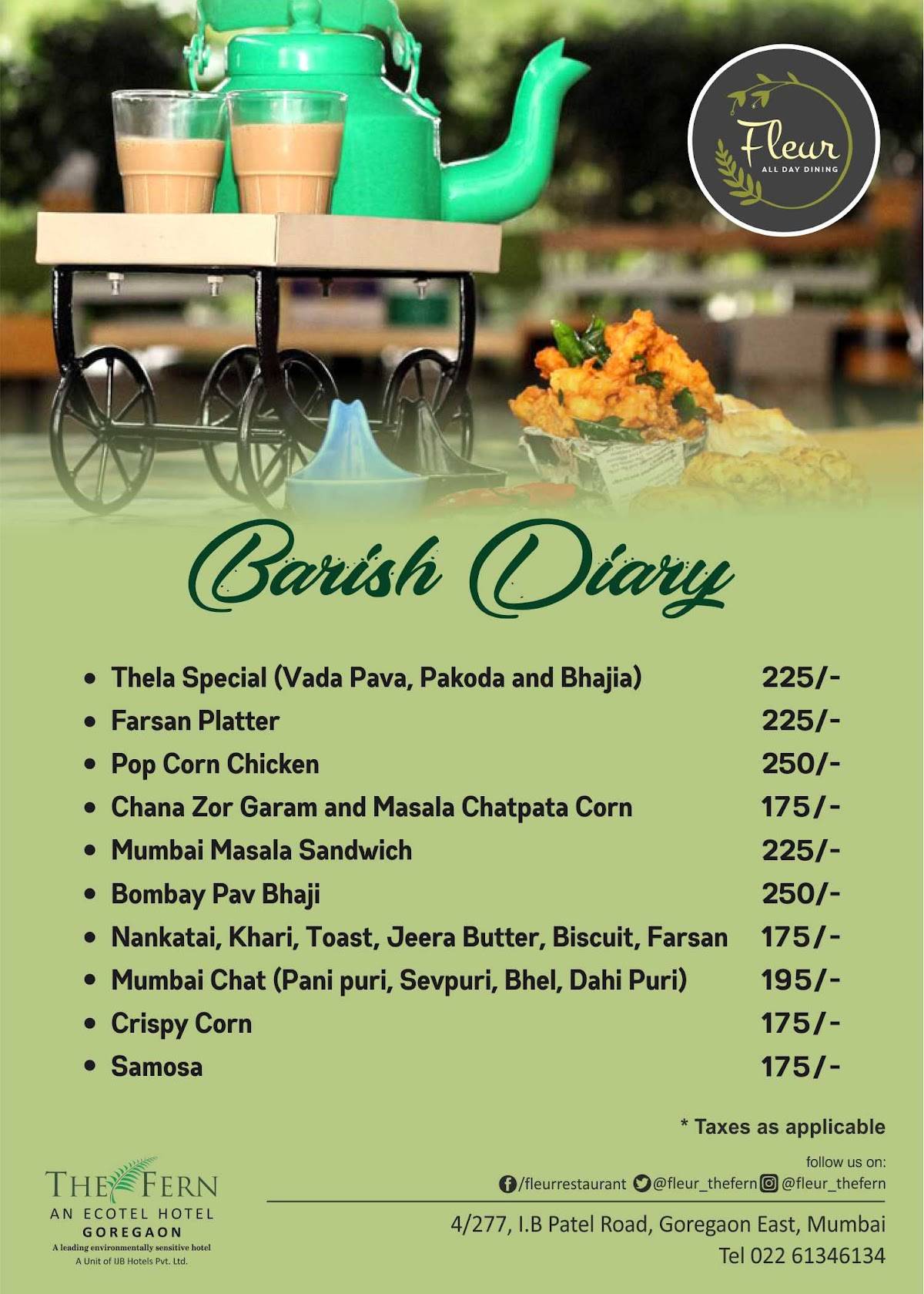 Fleur Restaurant - The Fern Hotel Goregaon menu