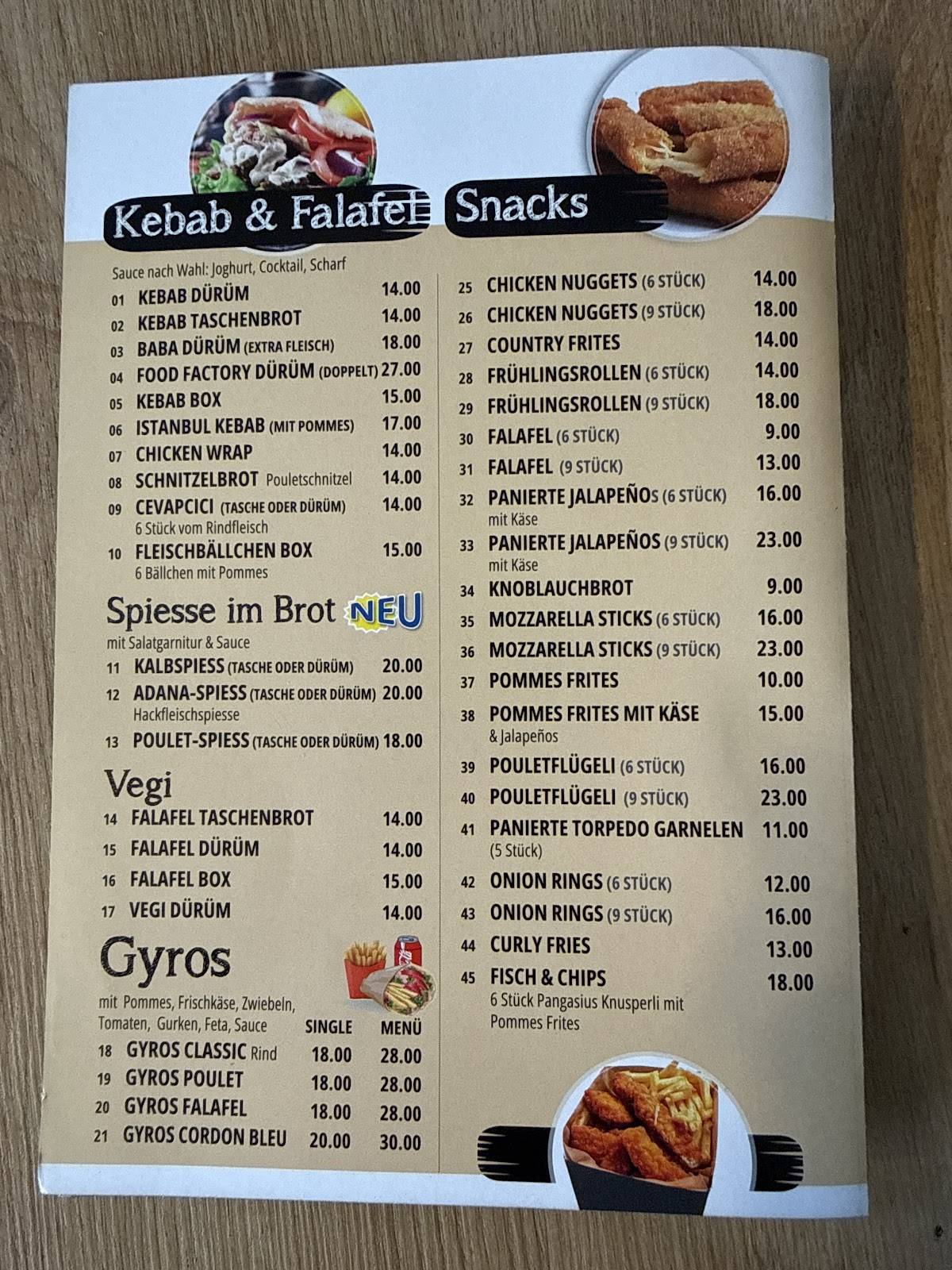 Menu di Food Factory Aarberg 