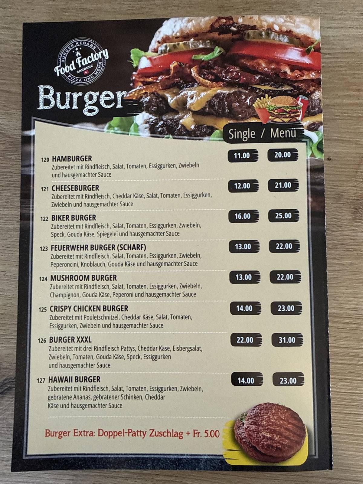 Menu di Food Factory Aarberg 
