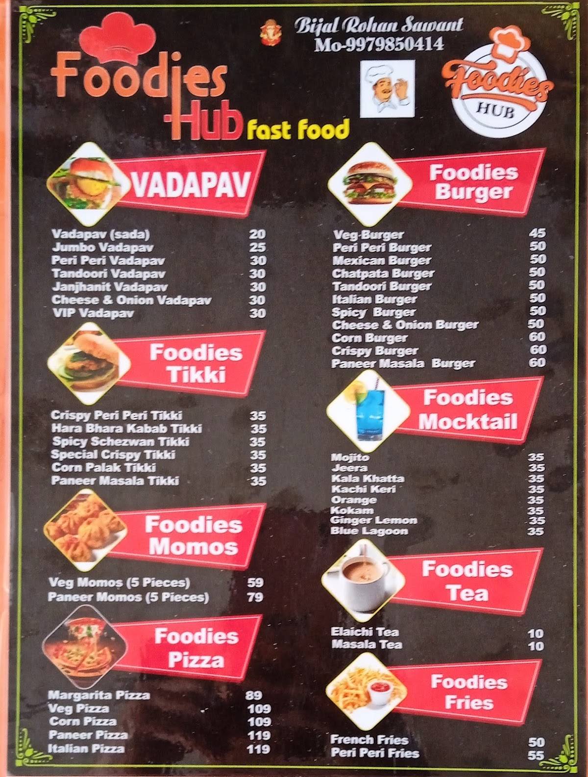 Foodies Hub restaurant menu