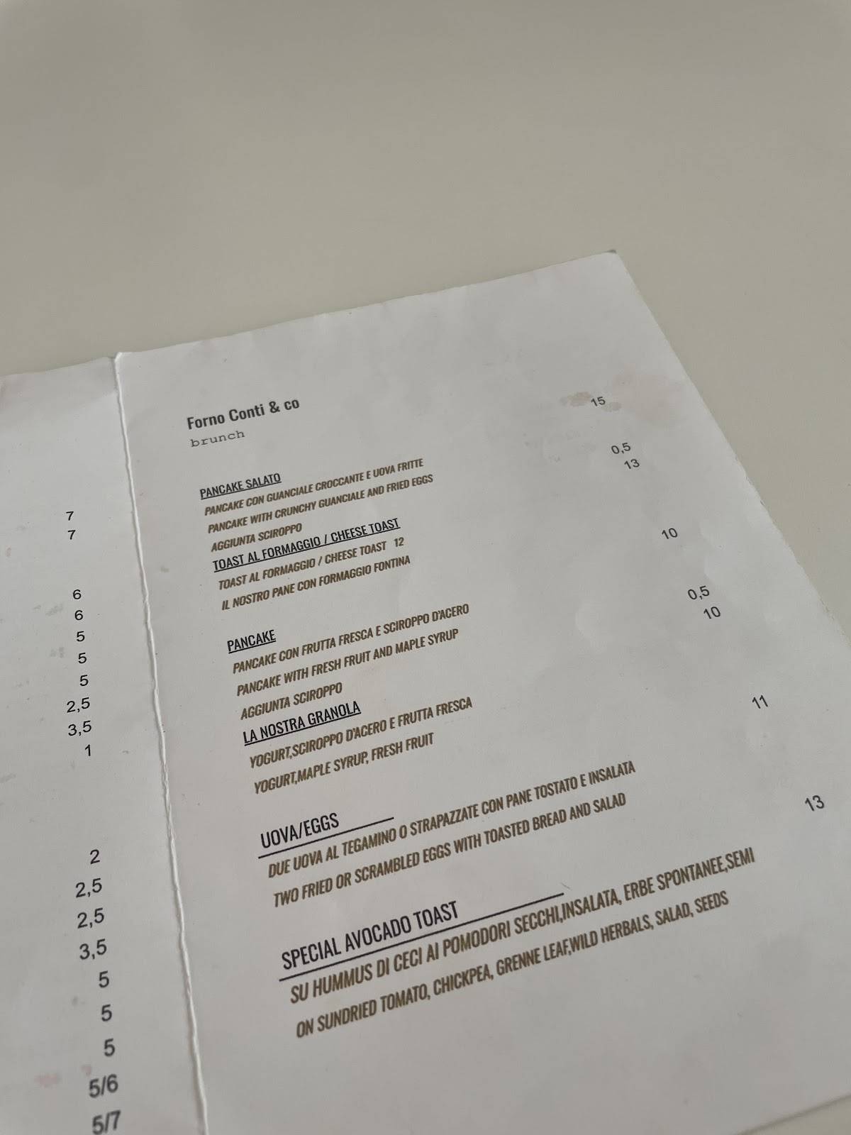 Menu di Forno Conti & Co. 