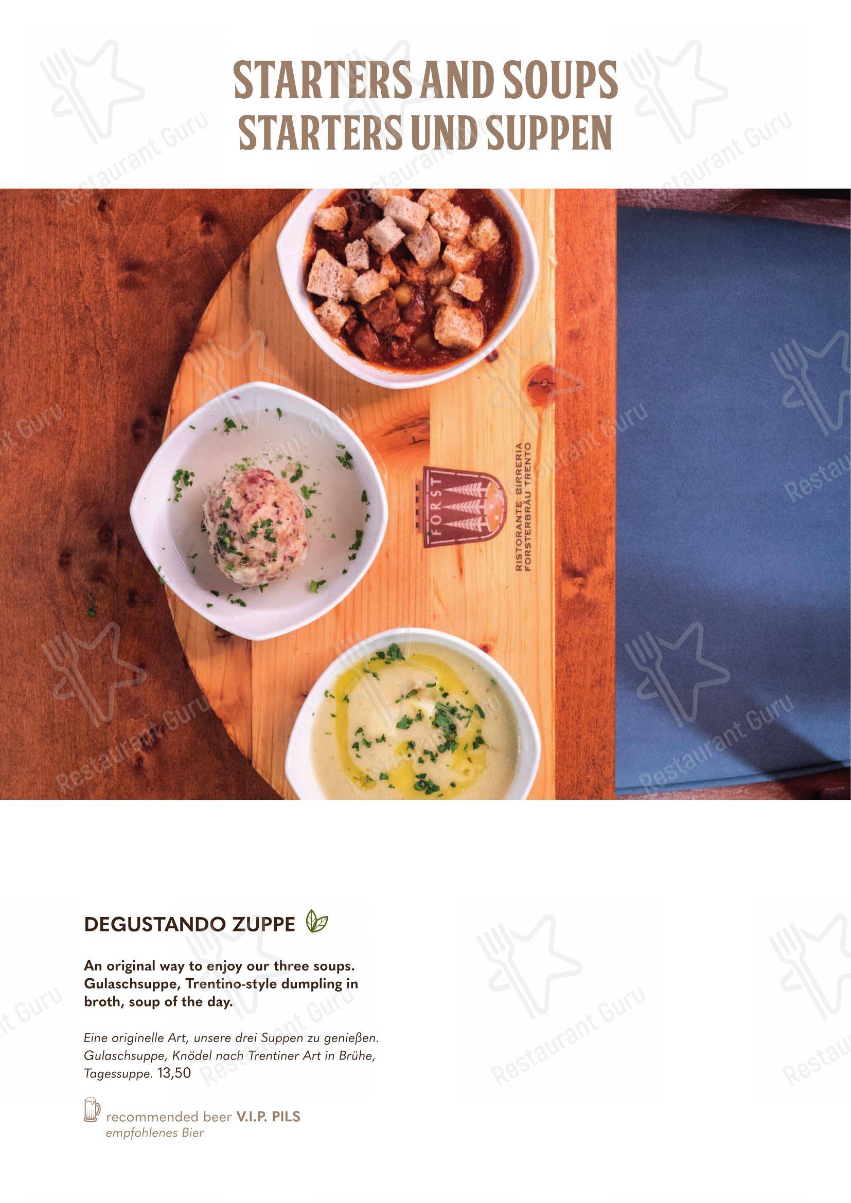 Основное меню per Forsterbräu Trento pub & bar