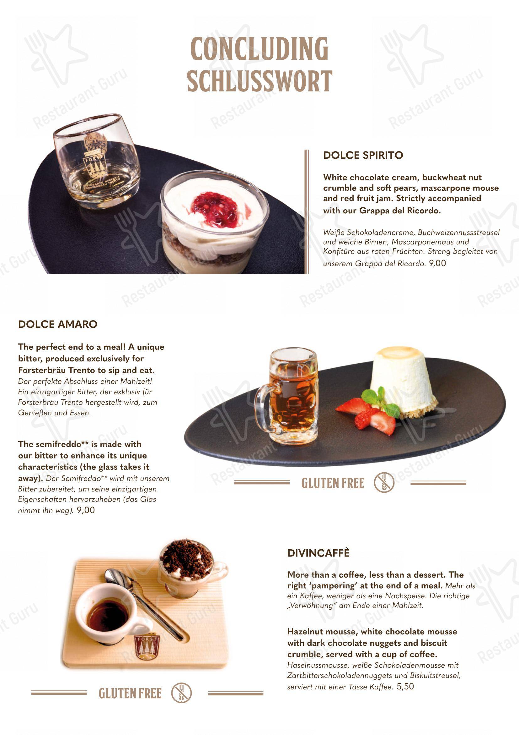 Основное меню per Forsterbräu Trento pub & bar