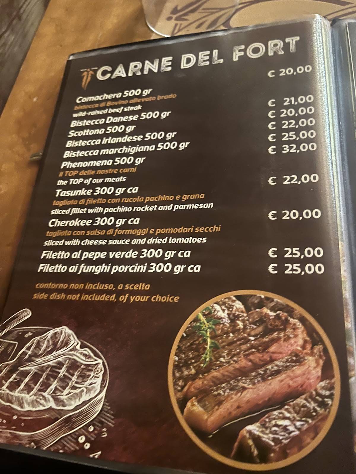 Menu de Fort Apache Fiumicino