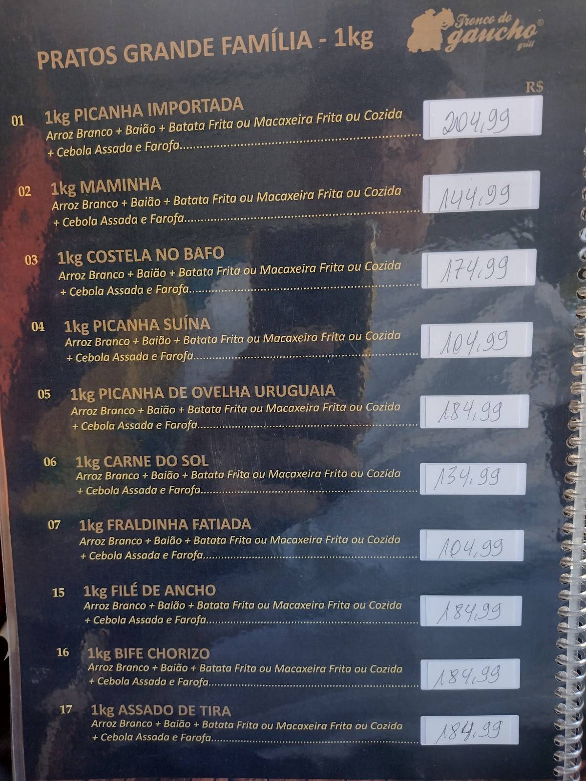 Tronco Do Gaúcho cardápio