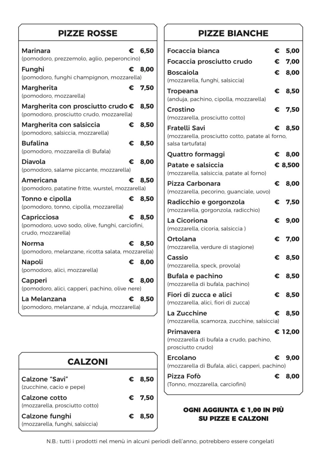 Menu di Fratelli Savi 