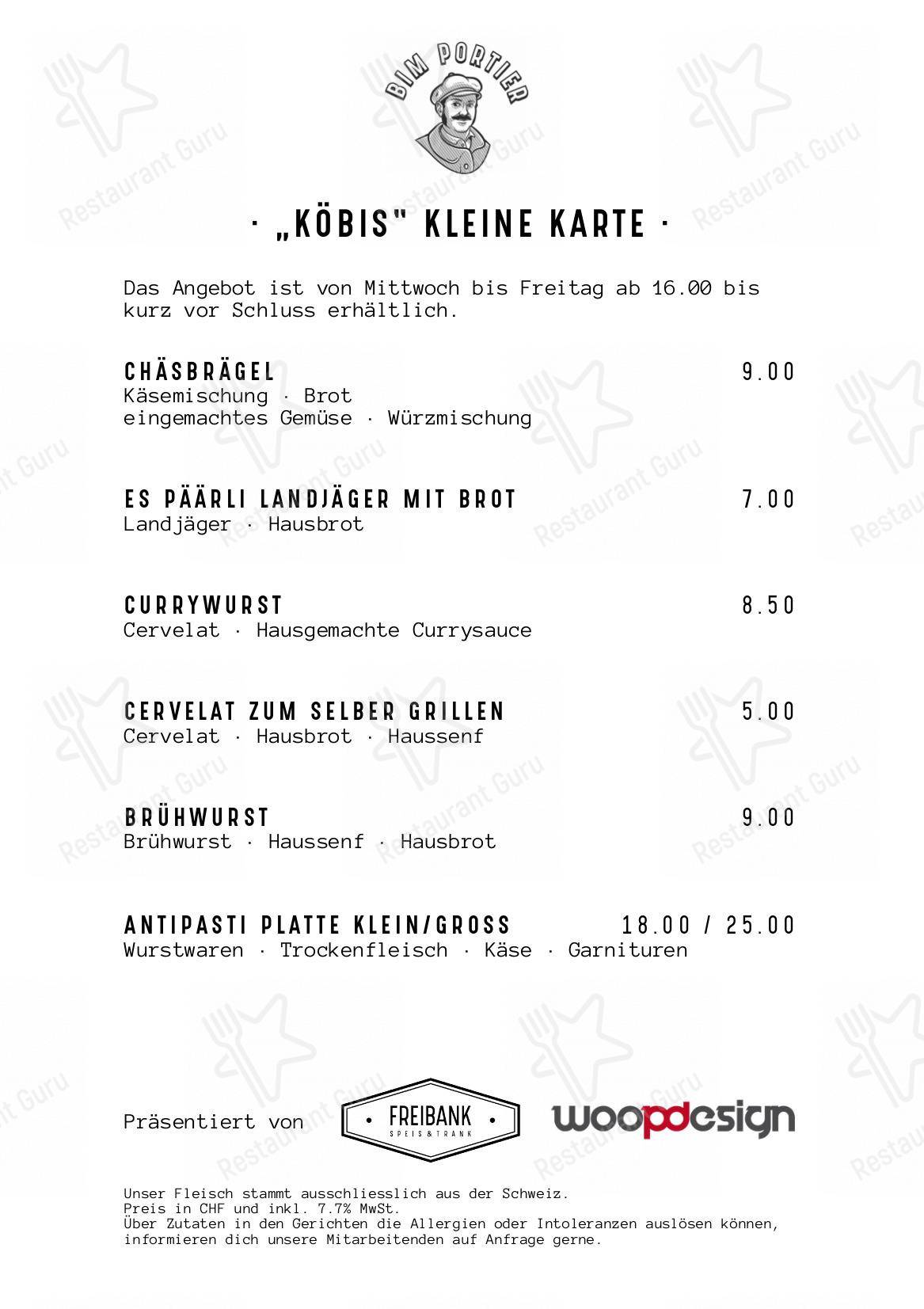 FREIBANK Speis & Trank in Berna - Menu