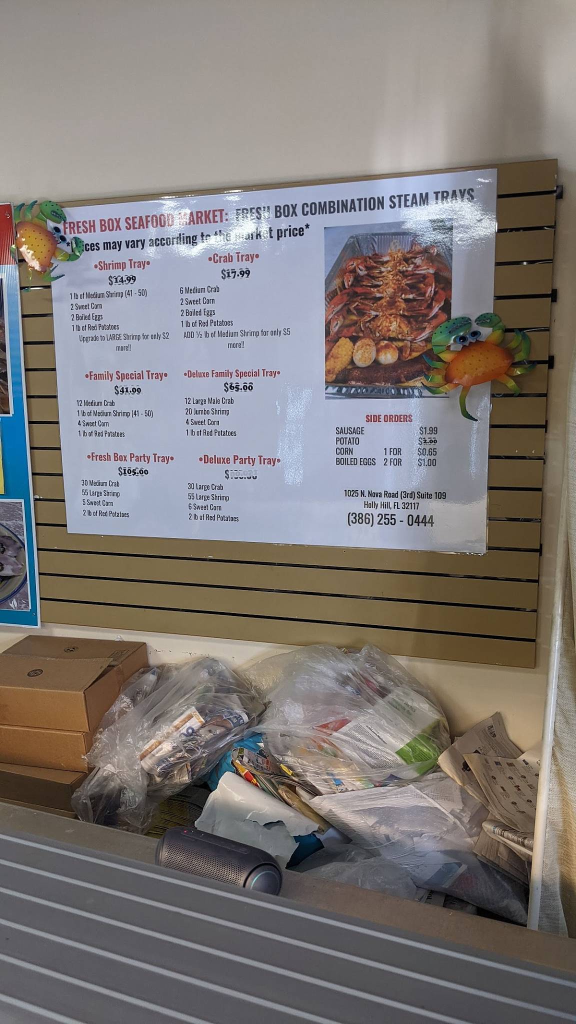 Menu at Fresh Box Seafood restaurant, Daytona Beach