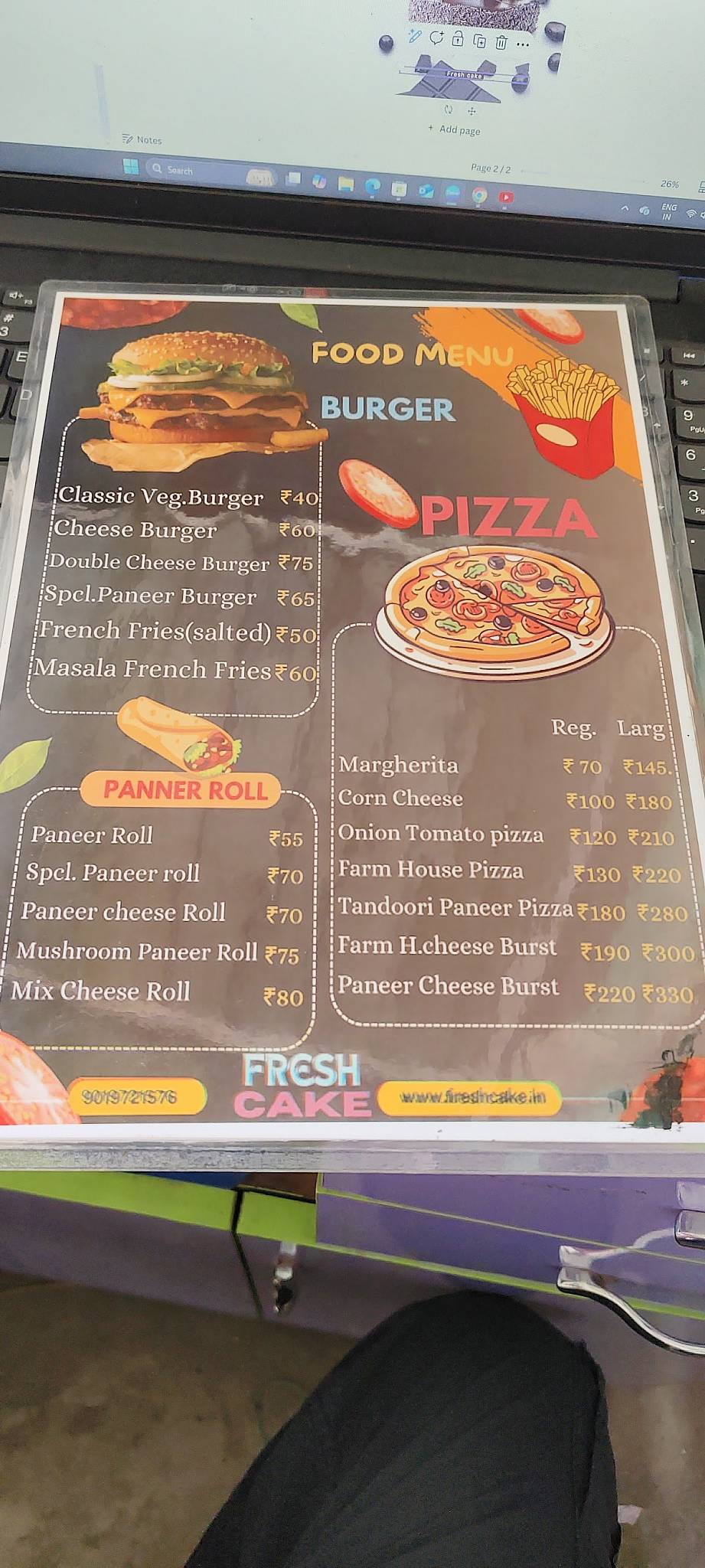 Fresh cake menu