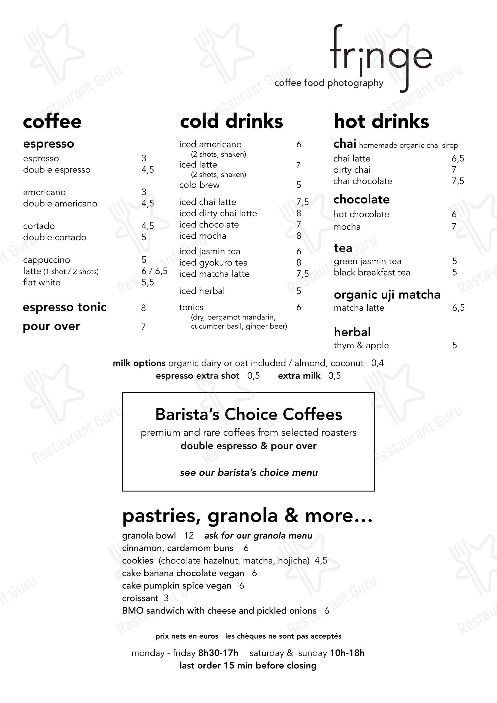 Menu pour fringe - Menu