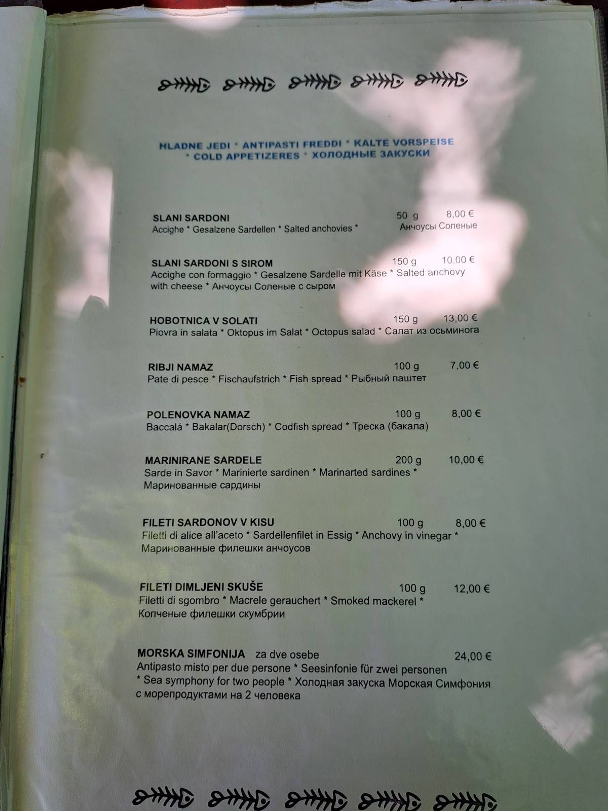 Menu di Fritolin, gostinstvo, d.o.o. 
