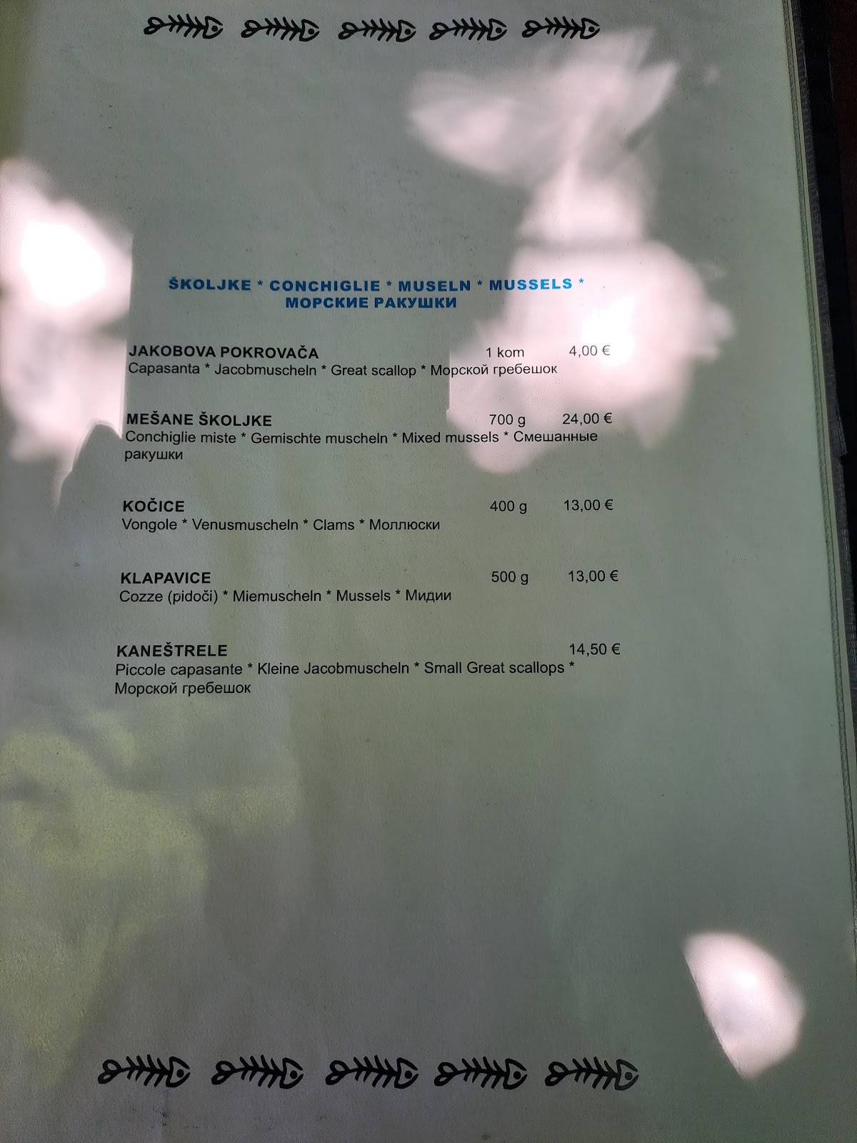 Menu di Fritolin, gostinstvo, d.o.o. 