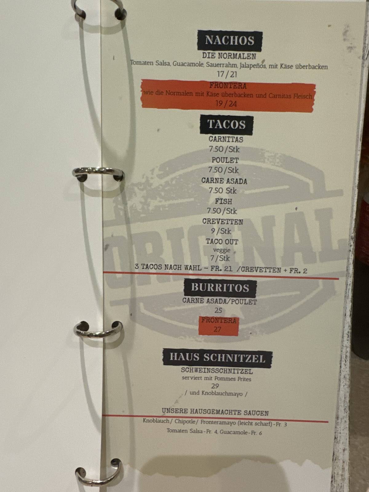 Menu di Frontera Restaurant 