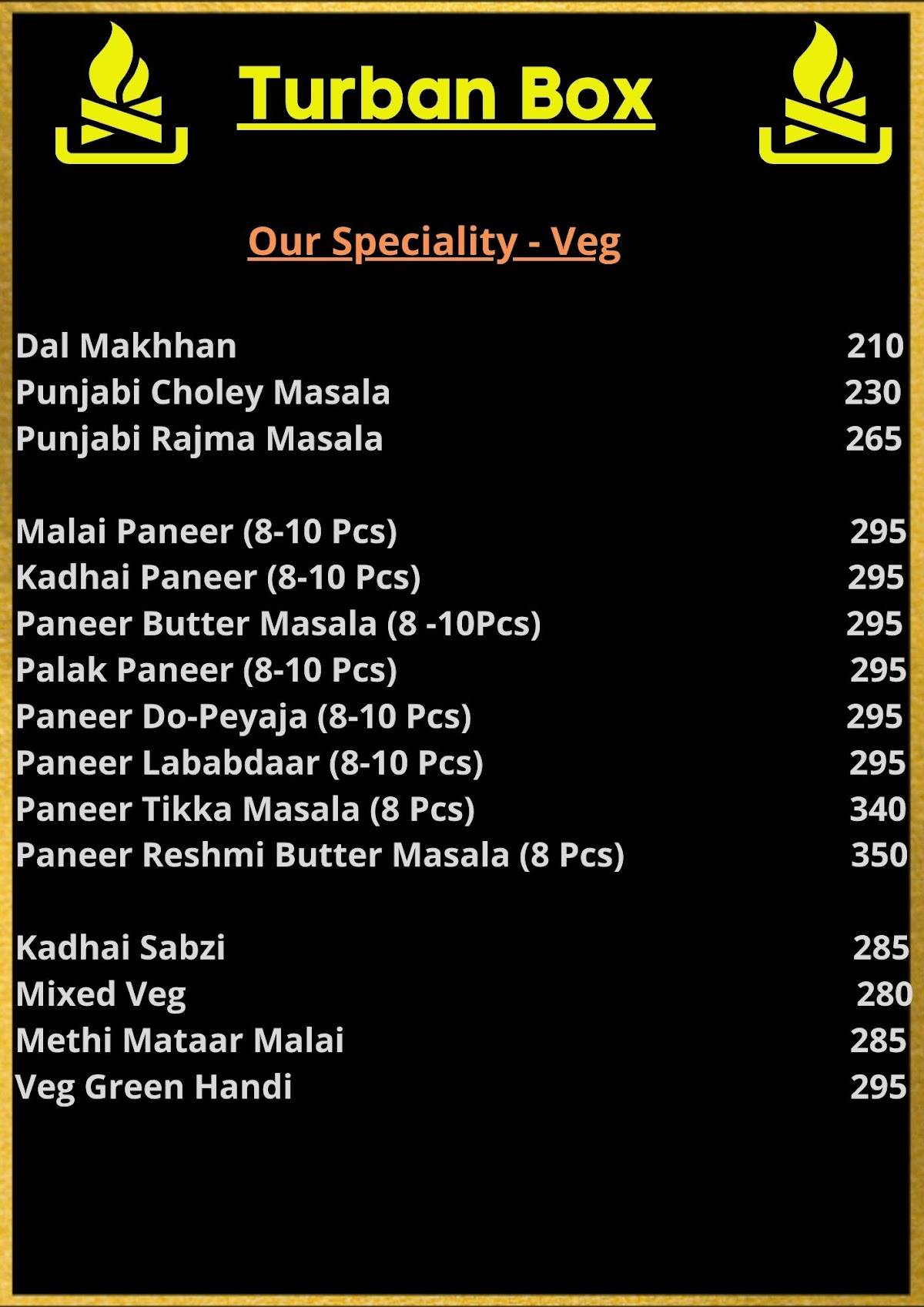 Turban Box menu