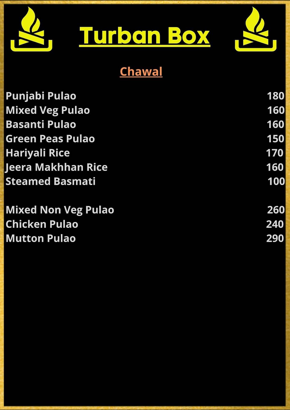 Turban Box menu