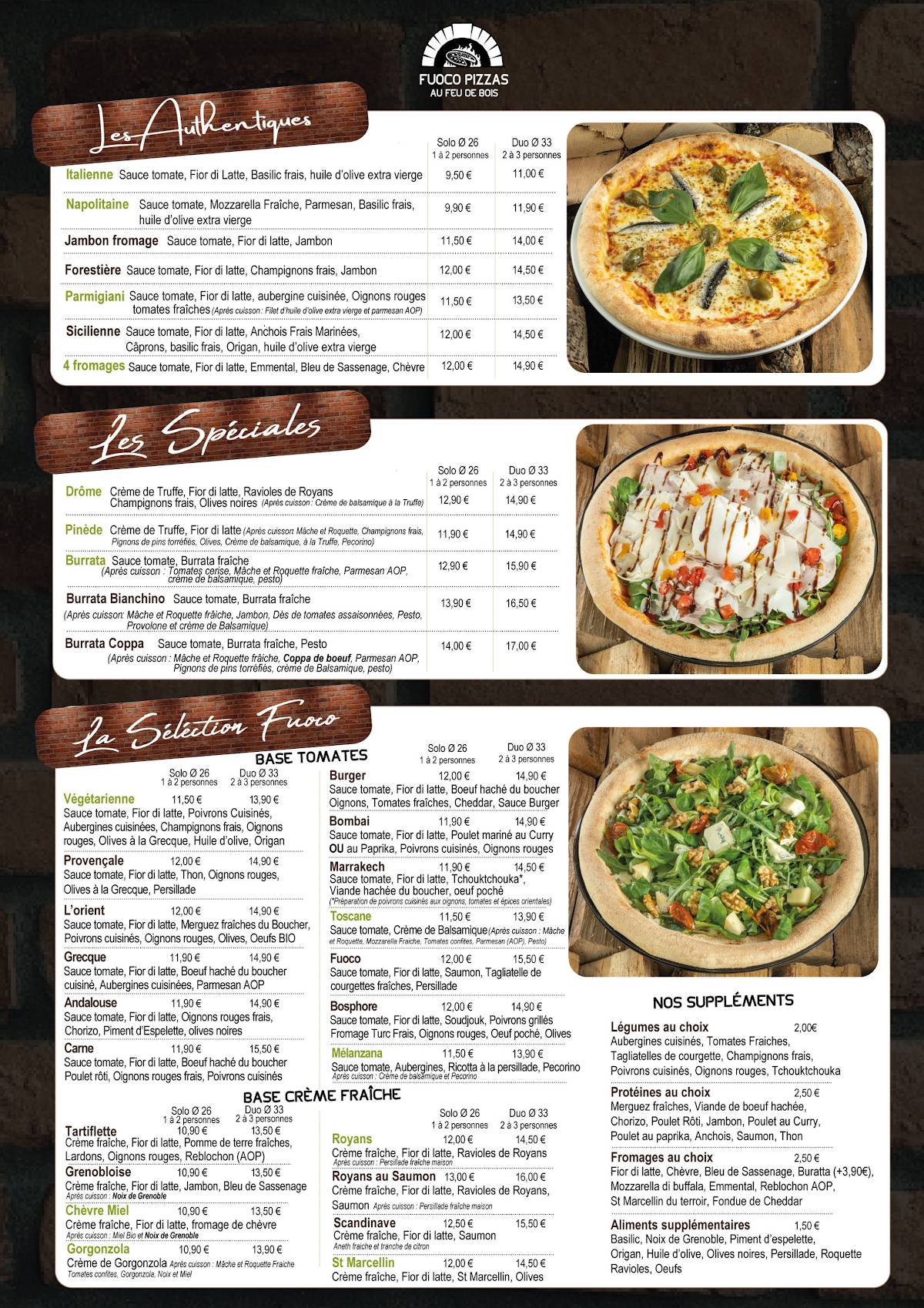 Carta del restaurante Fuoco Pizzas Grenoble - L'Aigle, Grenoble
