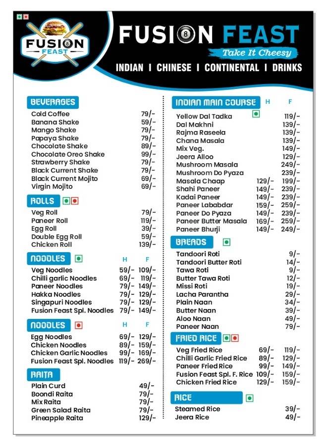 Fusion Feast menu