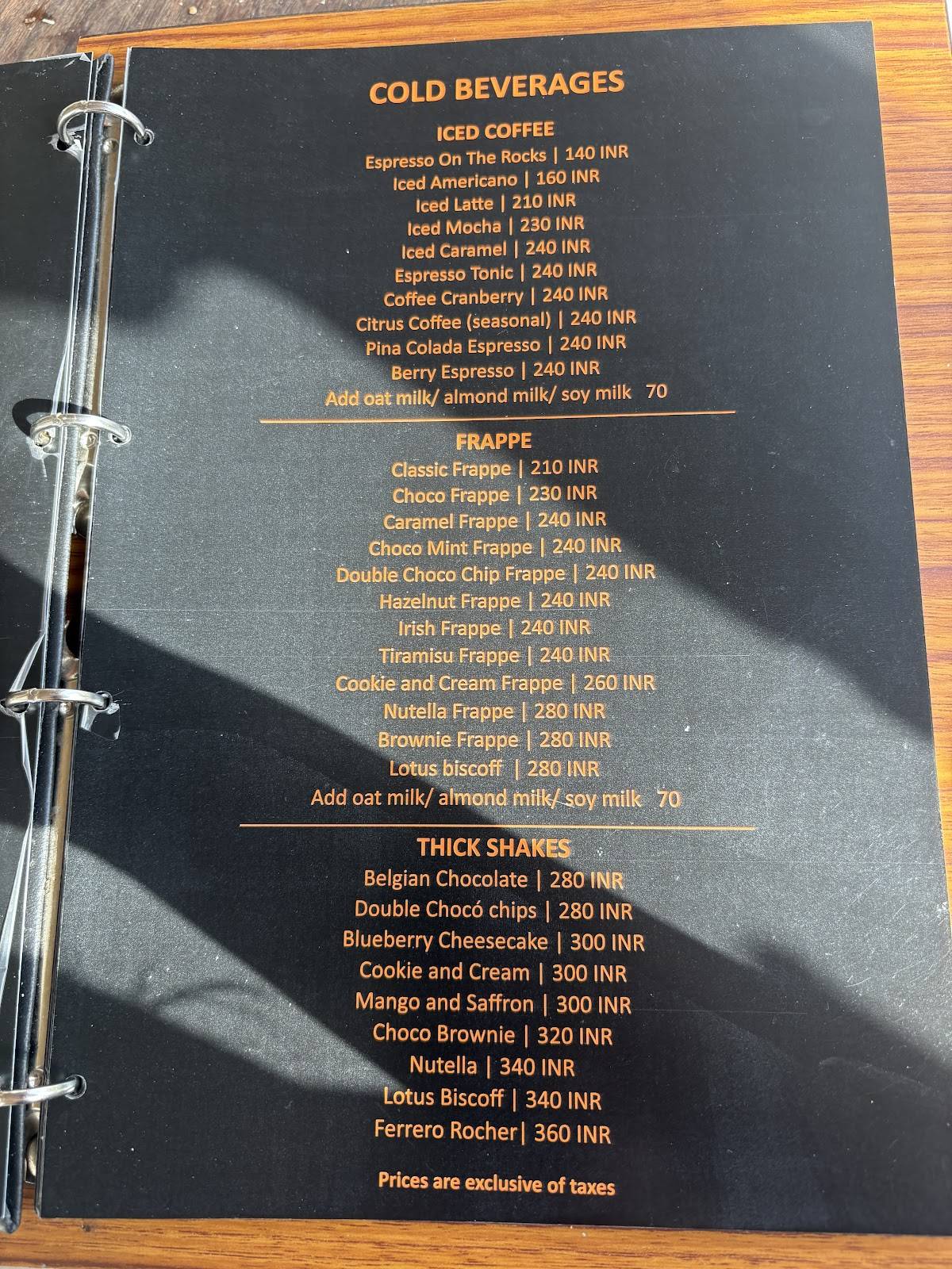 GARH the rooftop cafe menu